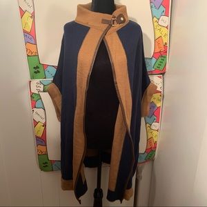 NWT Anthropologie Akemi + Kin Navy & Tan/Beige Shiloh Cape Cardigan Sweater